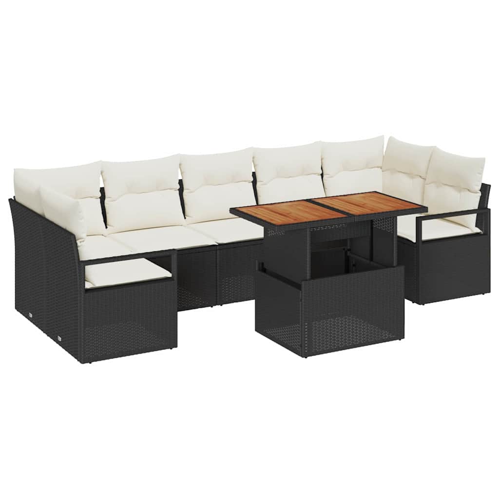 Garten-Sofa-Set mit Speicher 8 pcs Schwarz Poly Rattan